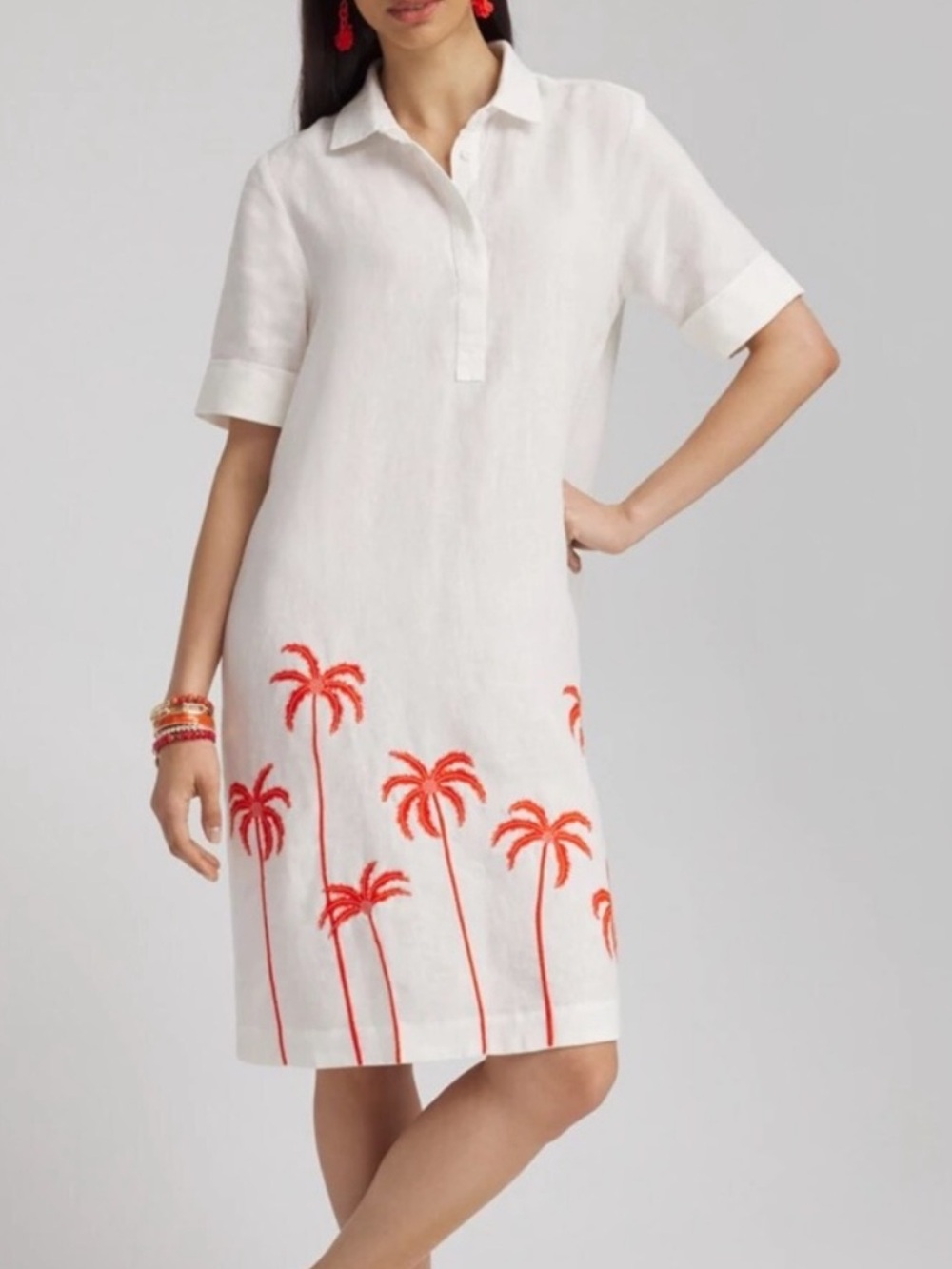 Chico’s Linen Embroidered Palms Dress, Size Chico’s 3